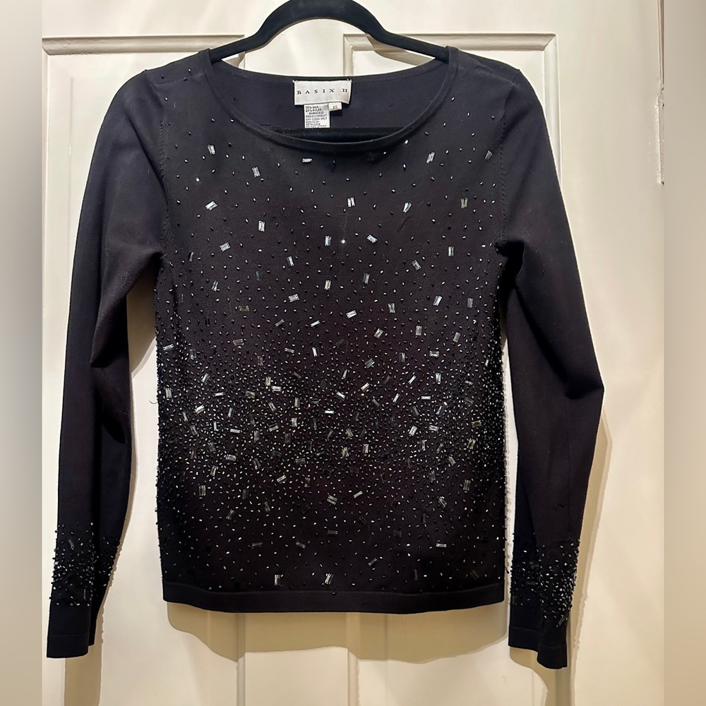 Basix II elaborately beaded sweater top (XS)